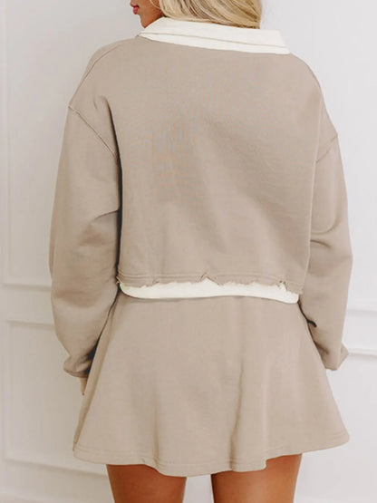 Hazel Blues® |  Contrast Collared Neck Top and Drawstring Mini Skirt Set