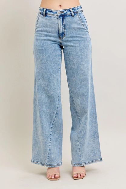 Hazel Blues® | Judy Blue High Waist Wide Leg Jeans with Skewed Inseam
