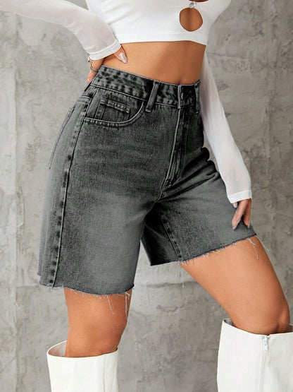 Hazel Blues® |  Frayed Hem Denim Shorts