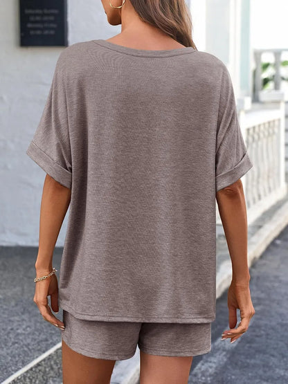 Hazel Blues® |  Round Neck T-Shirt and Drawstring Shorts Set