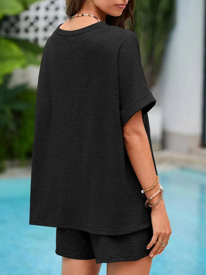 Hazel Blues® |  Round Neck T-Shirt and Drawstring Shorts Set