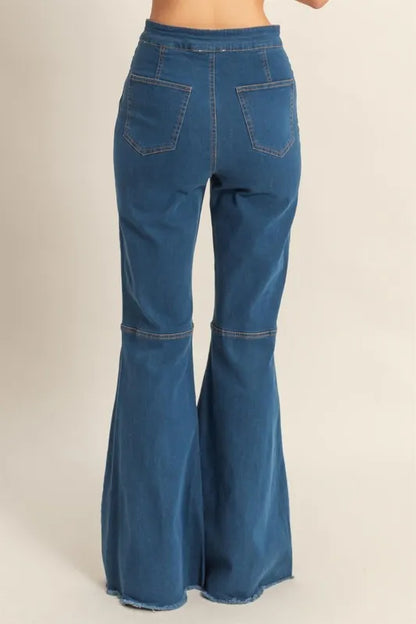 Hazel Blues® |  HYFVE Raw Hem High-Waist Washed Flared Jeans