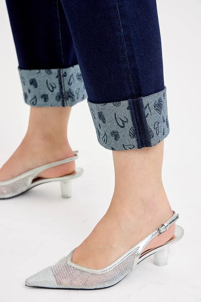 Hazel Blues® | RISEN Mid Rise Fit Crop Wide With Printed Cuff Jeans