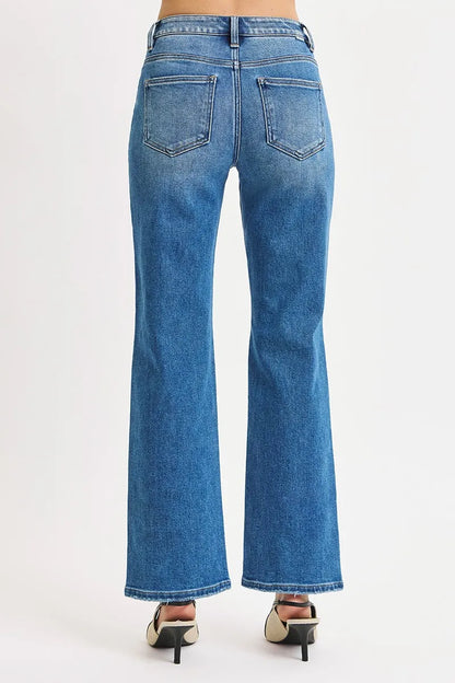 Hazel Blues® | RISEN High Rise Ankle Straight Front Body Distressed Jeans