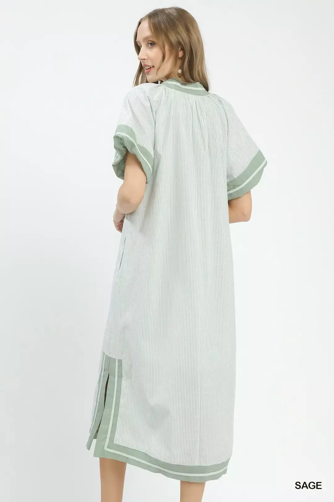 Hazel Blues® |  Umgee Pinstripe Contrast Trim Midi Dress
