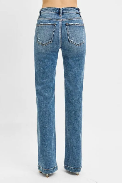 Hazel Blues® | RISEN Distressed Detail Bootcut Jeans