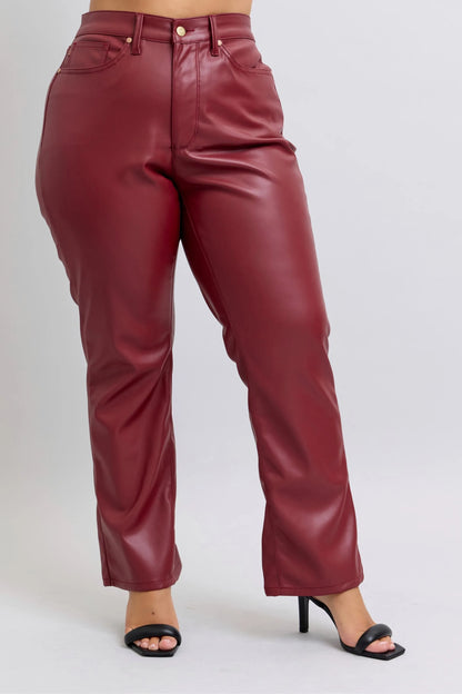 Hazel Blues® | Judy Blue High Waist Tummy Control Faux Leather Straight Pants