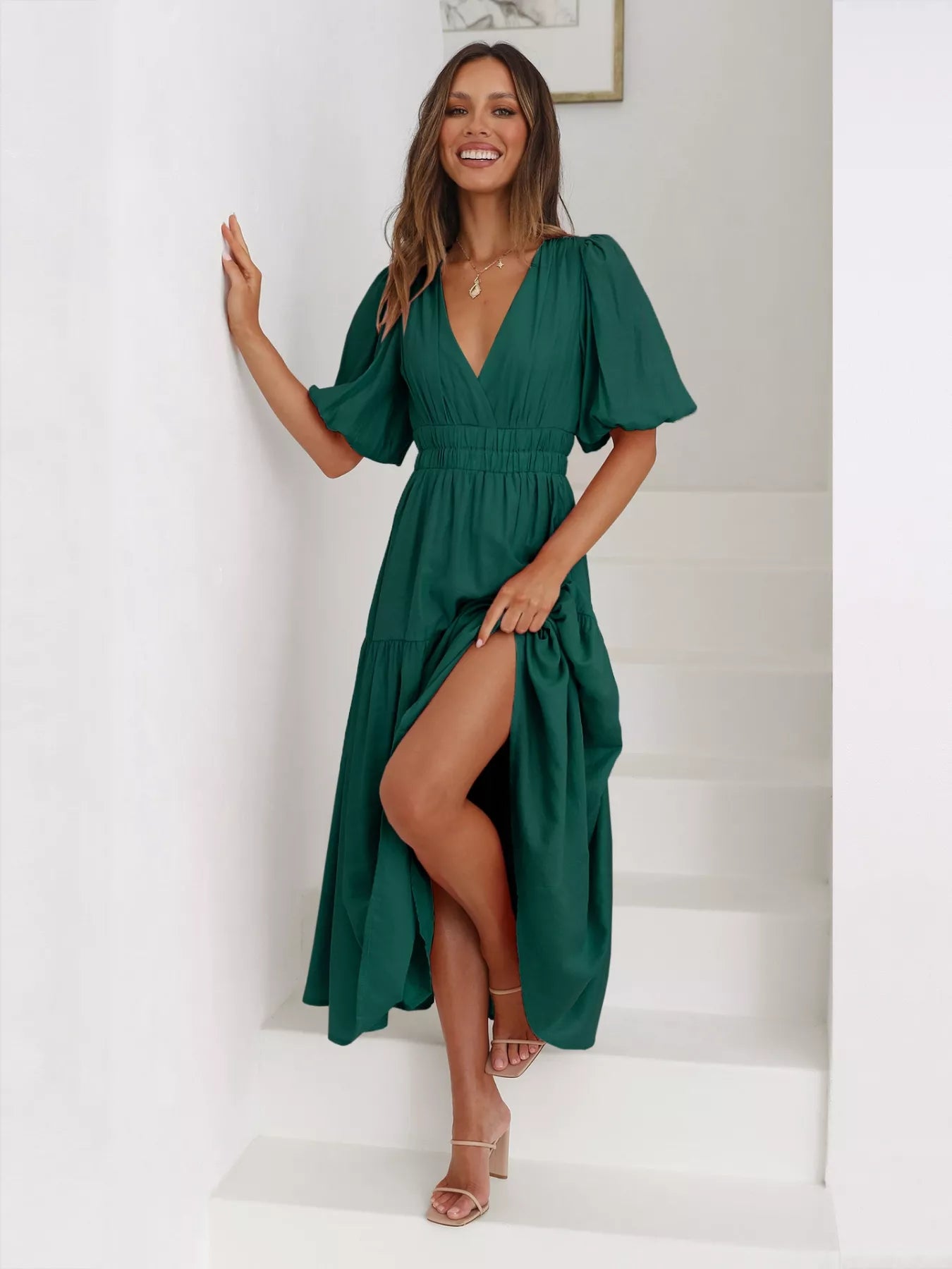 Hazel Blues® |  Tiered Puff Sleeve Midi Dress
