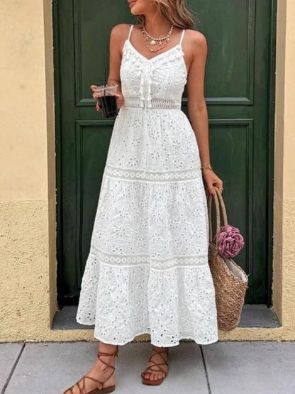 Hazel Blues® |  Eyelet Embroidered Cami Dress with Tassel Detail