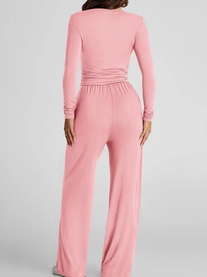 Hazel Blues® |  Round Neck Long Sleeve Top and Pants Set