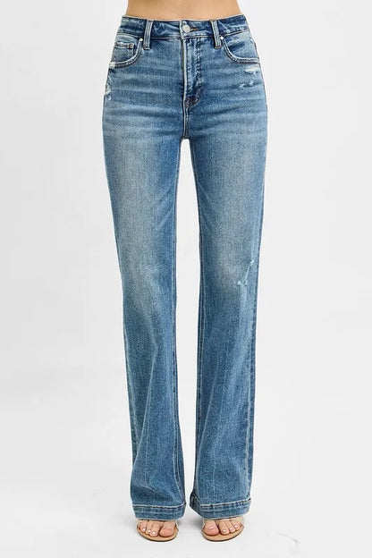 Hazel Blues® | RISEN Distressed Detail Bootcut Jeans