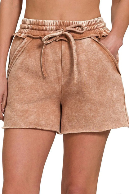 Hazel Blues® |  Zenana Acid Wash Fleece Drawstring Shorts With Pockets