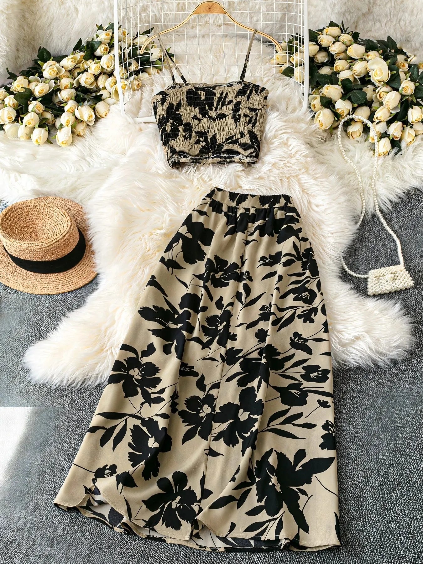 Hazel Blues® |  Smocked Printed Cami and Skirt Set