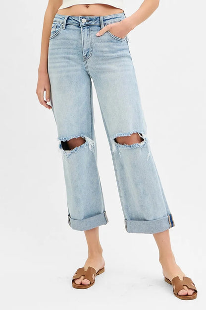 Hazel Blues® | RISEN Mid Rise Fit Boyfriend Jeans with Cuff