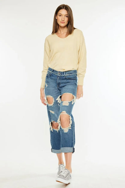 Hazel Blues® |  Kancan Distressed Mid Rise True Boyfriend Jeans