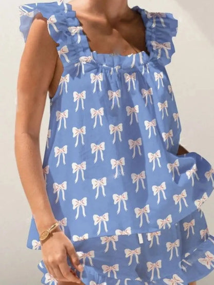 Hazel Blues® |  Ruffled Striped Tank and Shorts Set