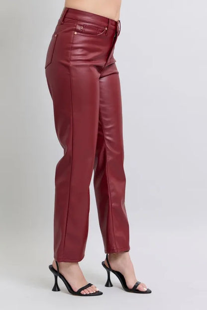Hazel Blues® | Judy Blue High Waist Tummy Control Faux Leather Straight Pants