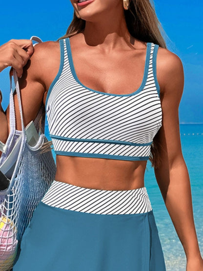 Hazel Blues® |  Scoop Neck Top and Skort Swim Set