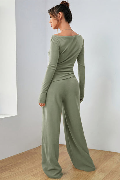 Hazel Blues® |  Boat Neck Long Sleeve Top and Pants Set
