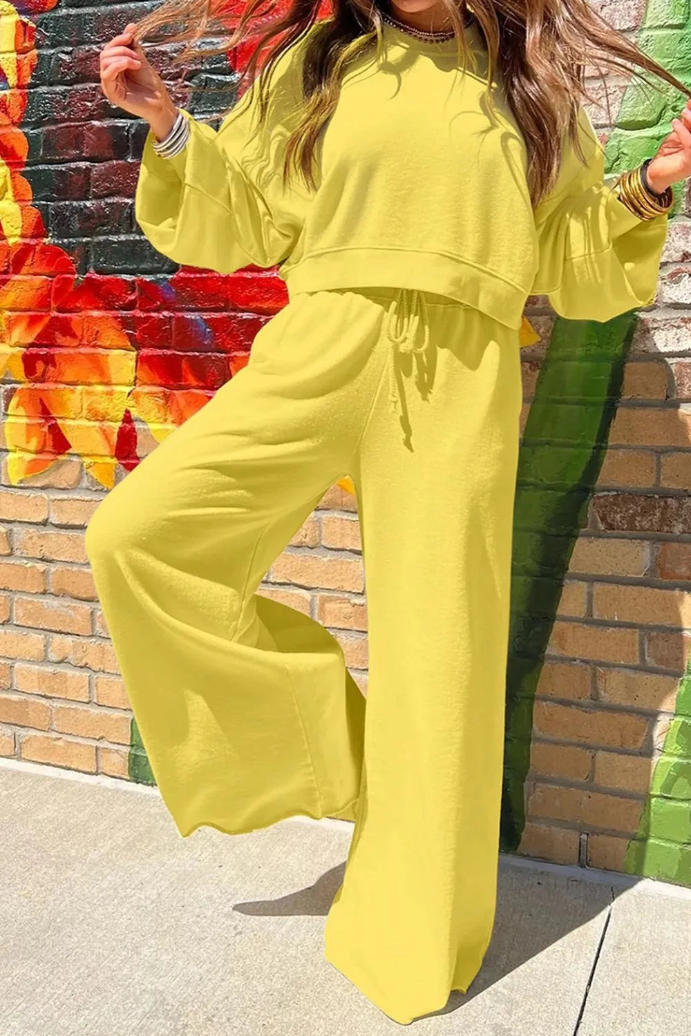 Hazel Blues® |  Round Neck Long Sleeve Sweatshirt and Pants Set