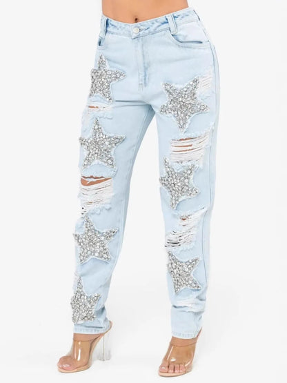 Hazel Blues® |  Distressed Star Wash Boyfriend Jeans