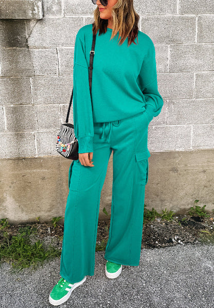 Hazel Blues® |  Round Neck Long Sleeve Top and Drawstring Pants Set