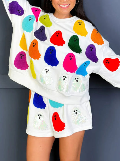 Hazel Blues® |  Ghost Printed Round Neck Long Sleeve Top and Shorts Set