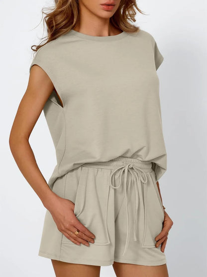 Hazel Blues® |  Round Neck Cap Sleeve Top and Shorts Set