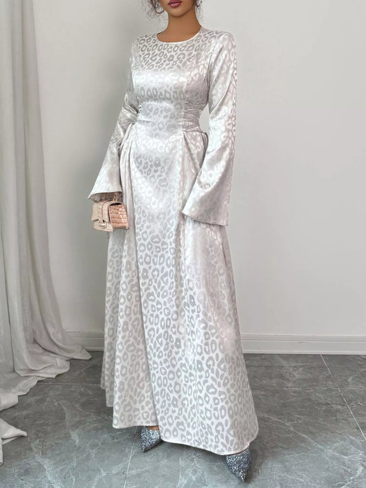 Hazel Blues® |  Leopard Lace Up Long Sleeve Maxi Dress