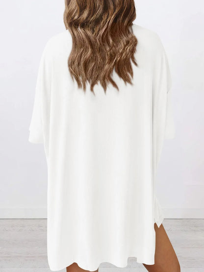 Hazel Blues® | Oversized Slit Round Neck Top and Shorts Lounge Set