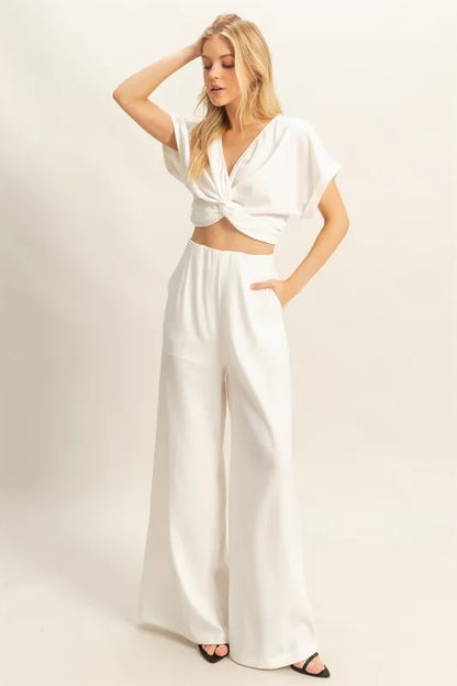 Hazel Blues® |  HYFVE Twisted Front Short Sleeve Top and Wide Leg Pants Set