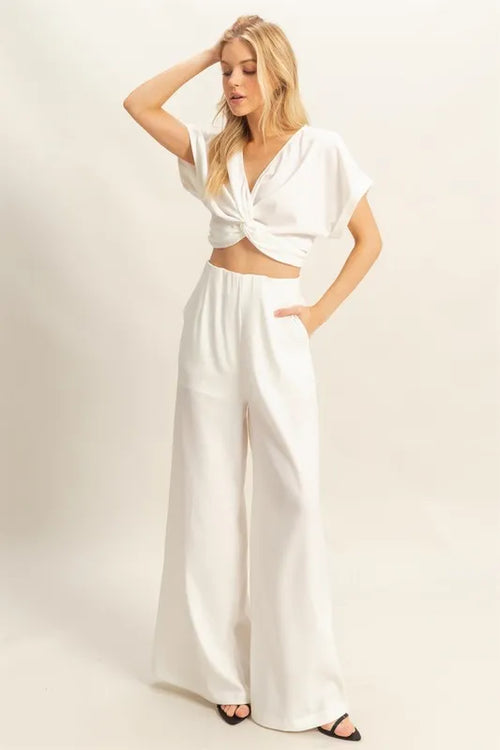 Hazel Blues® |  HYFVE Twisted Front Short Sleeve Top and Wide Leg Pants Set