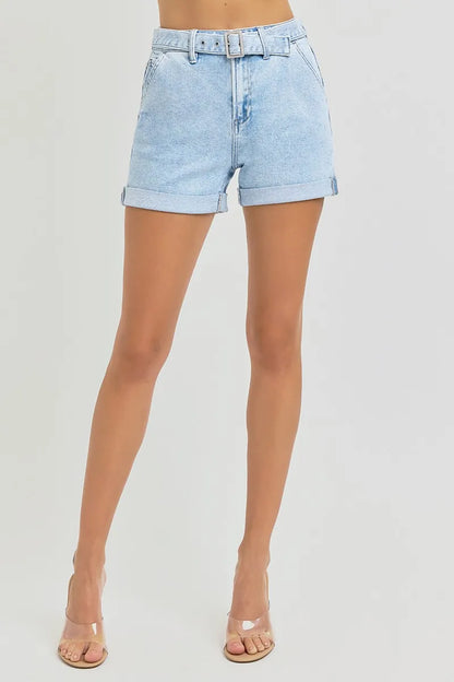 Hazel Blues® | RISEN High Rise Belted Roll Up Shorts