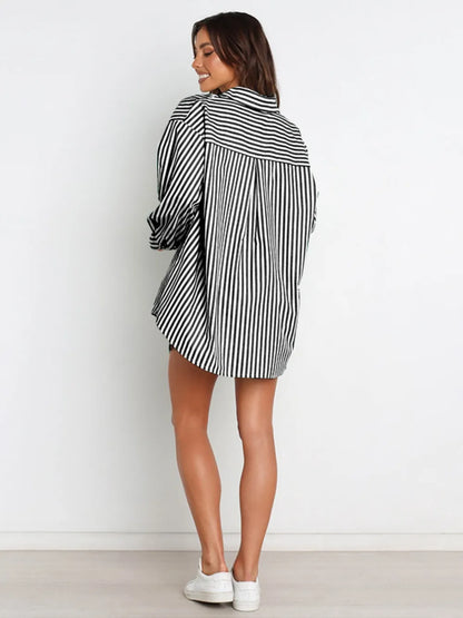 Hazel Blues® |  Striped Dropped Shoulder Shirt and Shorts Set
