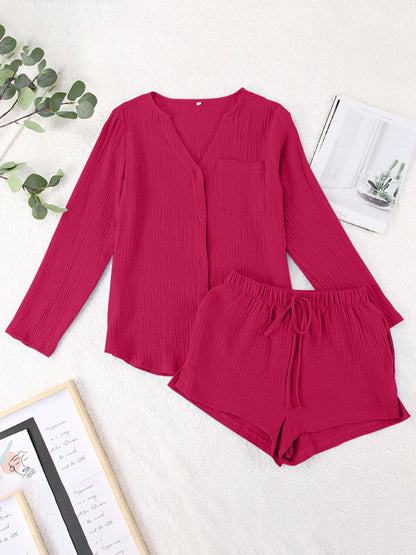 Hazel Blues® |  Notched Long Sleeve Top and Shorts Set