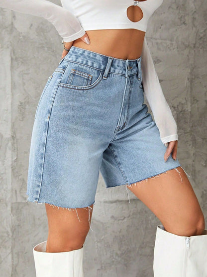 Hazel Blues® |  Frayed Hem Denim Shorts