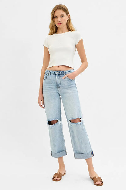 Hazel Blues® | RISEN Mid Rise Fit Boyfriend Jeans with Cuff