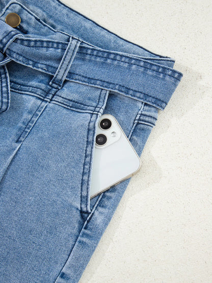 Hazel Blues® |  High Waisted Wide Leg Belted Jeans