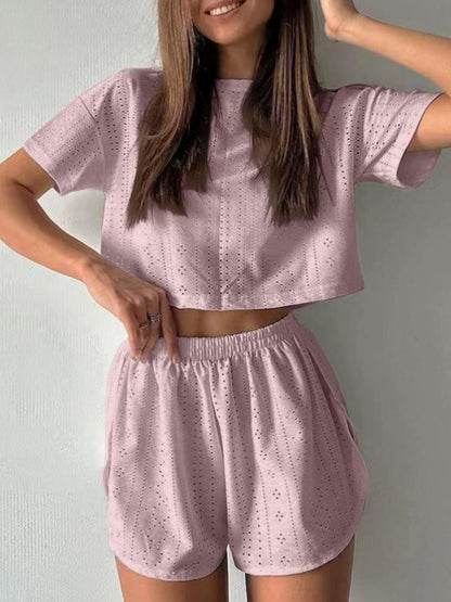 Hazel Blues® |  Eyelet Round Neck Top and Shorts Set