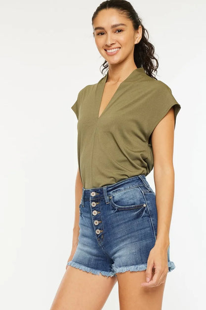 Hazel Blues® |  Kancan High Rise Frayed Hem Denim Shorts