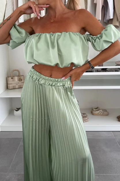 Hazel Blues® |  Off-Shoulder Top and Pleated Pants Set