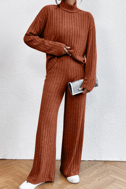 Hazel Blues® |  Mock Neck Dropped Shoulder Top and Pants Set