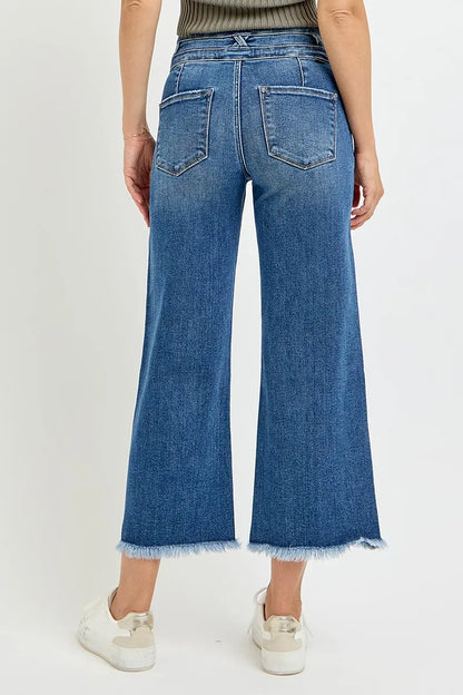 Hazel Blues® |  RISEN High Rise Crop Wide Leg Jeans with Wide Band Detail