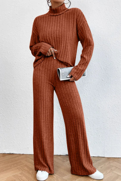 Hazel Blues® |  Mock Neck Dropped Shoulder Top and Pants Set