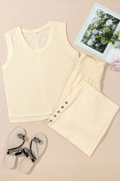 Hazel Blues® |  Solid Color Tank Top and Smocked Waist Pants Set