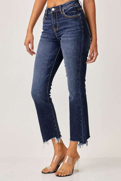 Hazel Blues® |  Risen Frayed Hem Cropped Straight Jeans