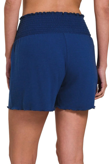 Hazel Blues® |  Zenana Elastic Waist Smocked Shorts