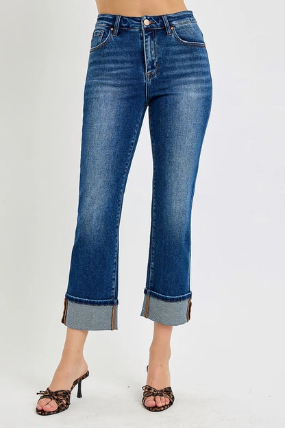 Hazel Blues® | RISEN High Rise Ankle Straight Cuffed Jeans