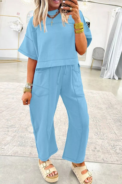 Hazel Blues® |  Drop Shoulder Boxy Tee and Barrel Pants Set