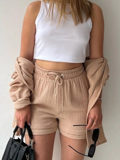 Hazel Blues® |  Textured Button Up Shirt and Shorts Set